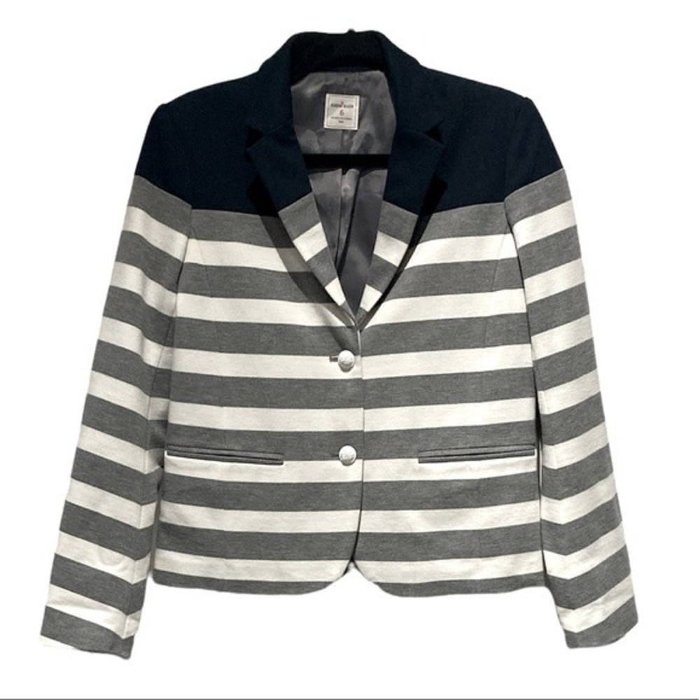 Gap Academy Button Down Blazer Stripe Navy Blue White Gray Size 6 Women’s